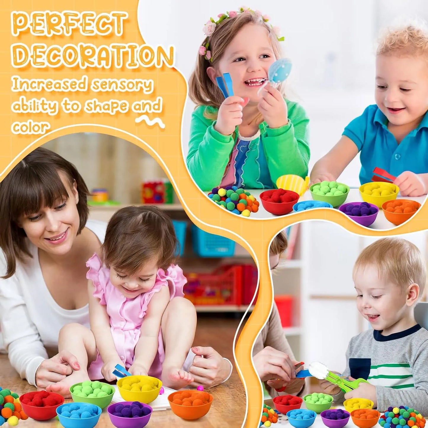 Rainbow Fun: Juguete de clasificación Montessori con pompones