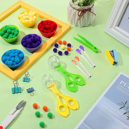 Rainbow Fun: Juguete de clasificación Montessori con pompones