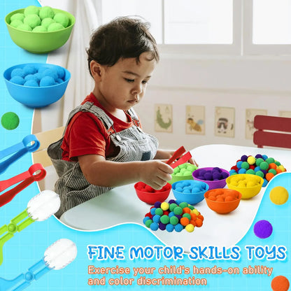 Rainbow Fun: Juguete de clasificación Montessori con pompones