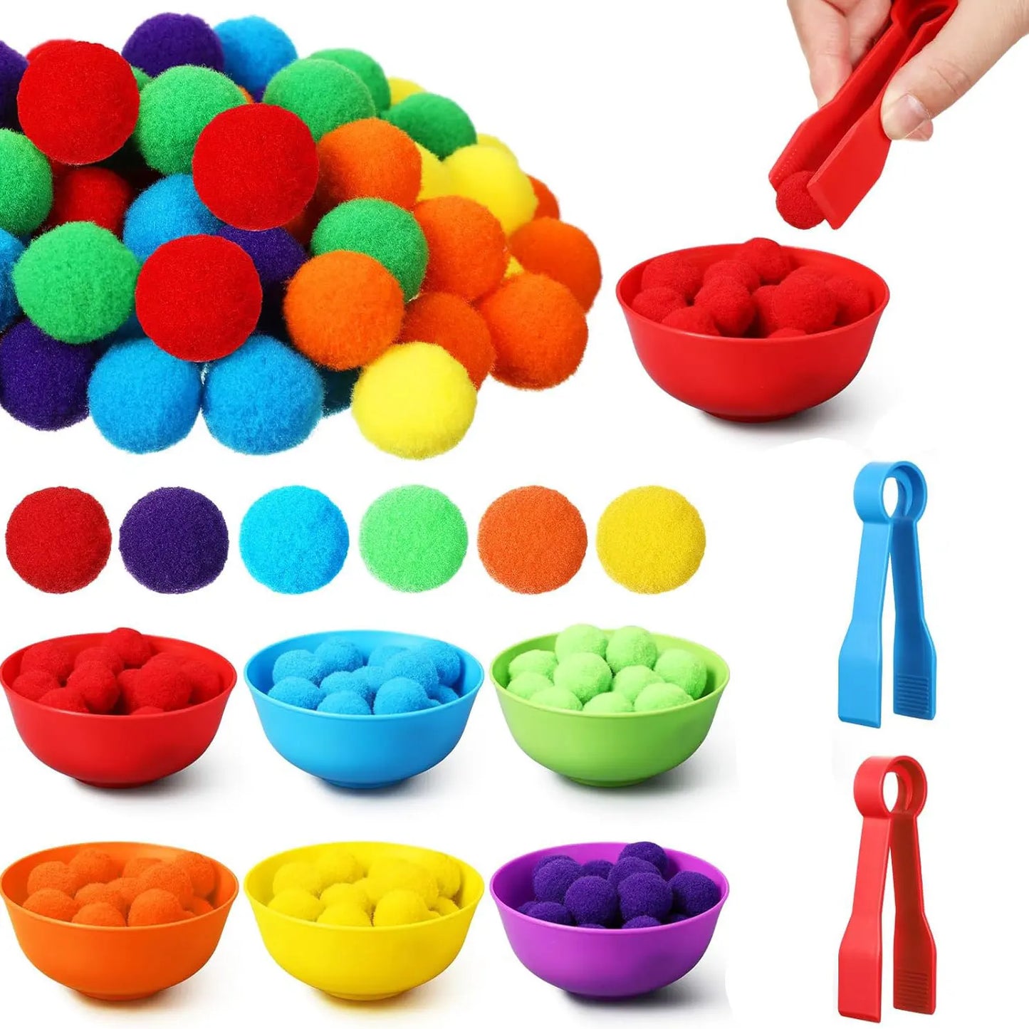 Rainbow Fun: Juguete de clasificación Montessori con pompones